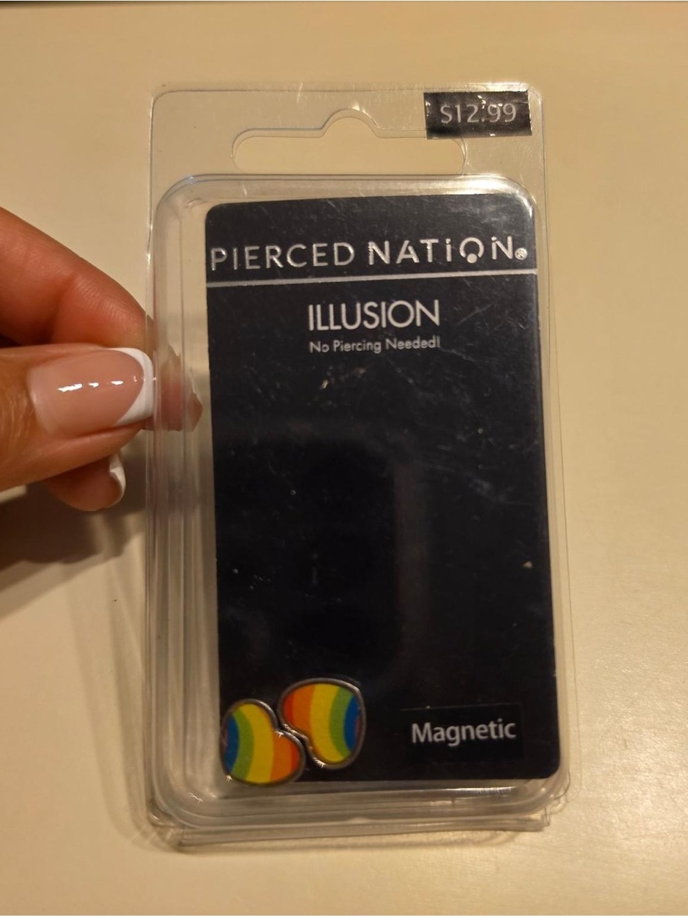 Illusion Magnetic Rainbow Heart Studs - Multicolor